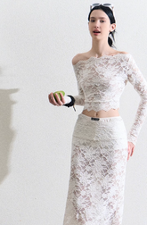 Retro Lace Top & Skirt Set